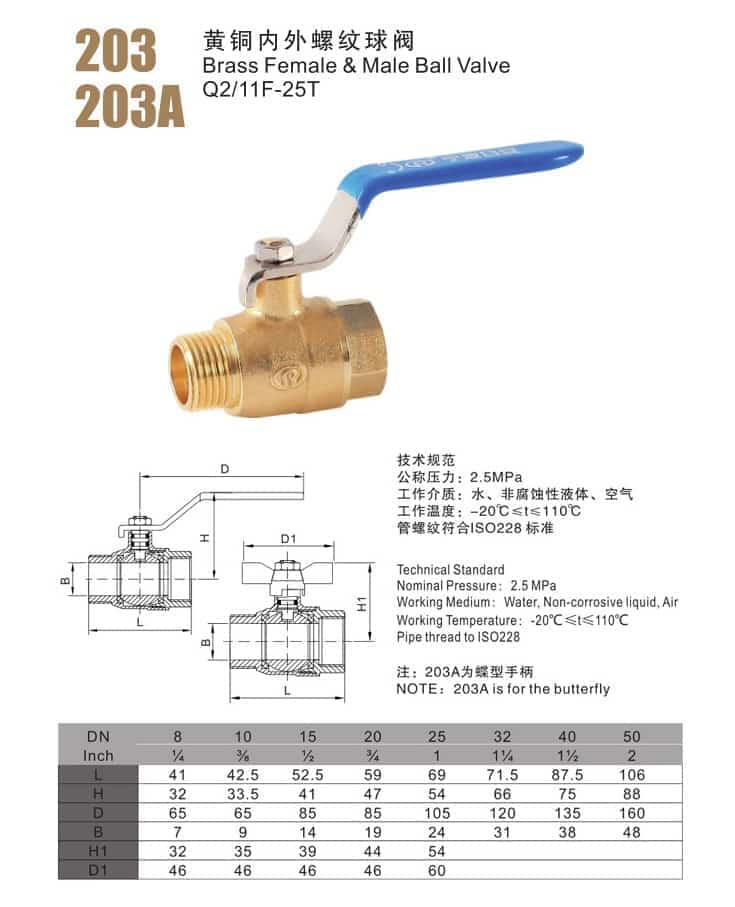 黄铜内外螺纹球阀